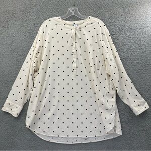 Old Navy Long Sleeve Popover Button Tunic Top Polka Dot Ivory Black‎ Women's 3X